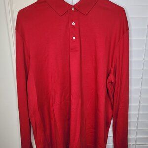 Lands End Mens Long Sleeve Polo Shirt XL red Preppy casual grandpacore Heritage